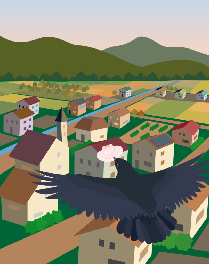 絵本「だれのたからもの?」カラスの飛行